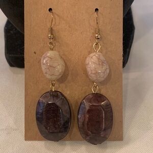 💐5/25 chunky large bead nut rap earthy colors dangle drop earrings